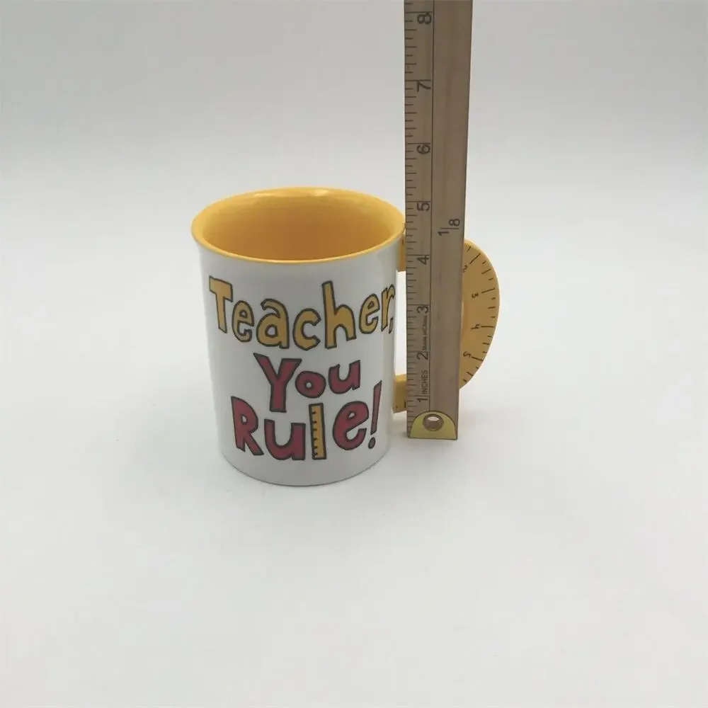 Enesco Teacher Appreciation Mug Yellow Sculpted Ruler‎ Handle